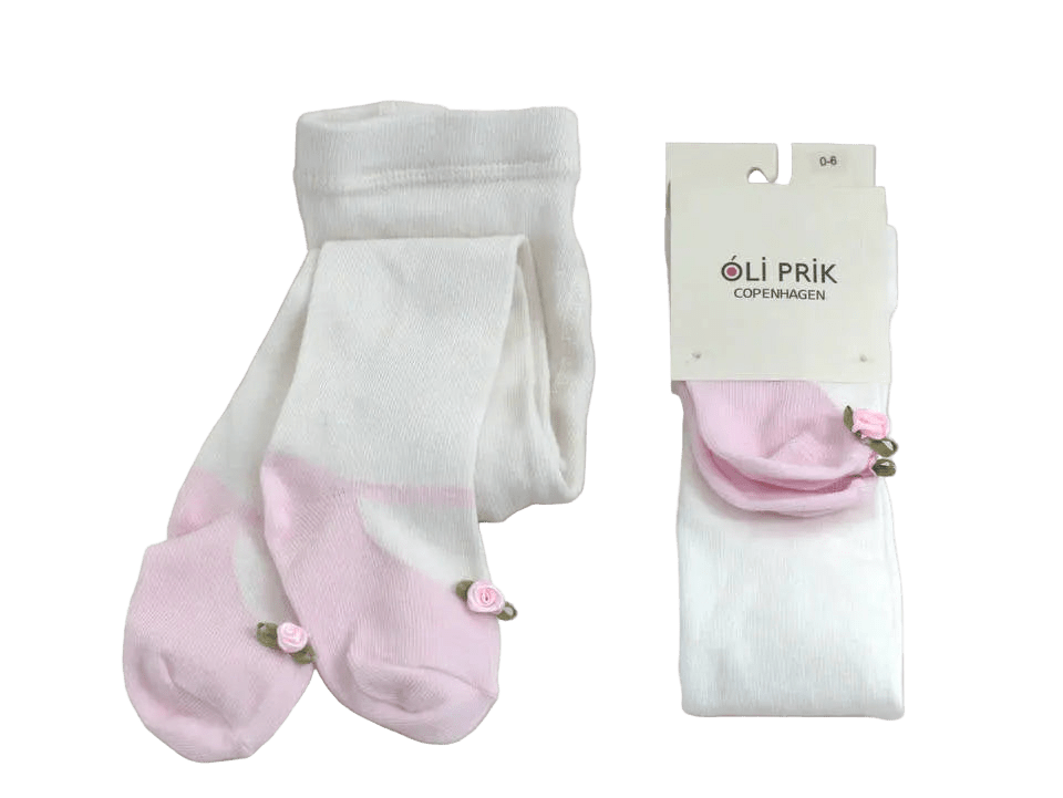 Baby Tights with woven-in pink shoes and flower Oli Prik Copenhagen